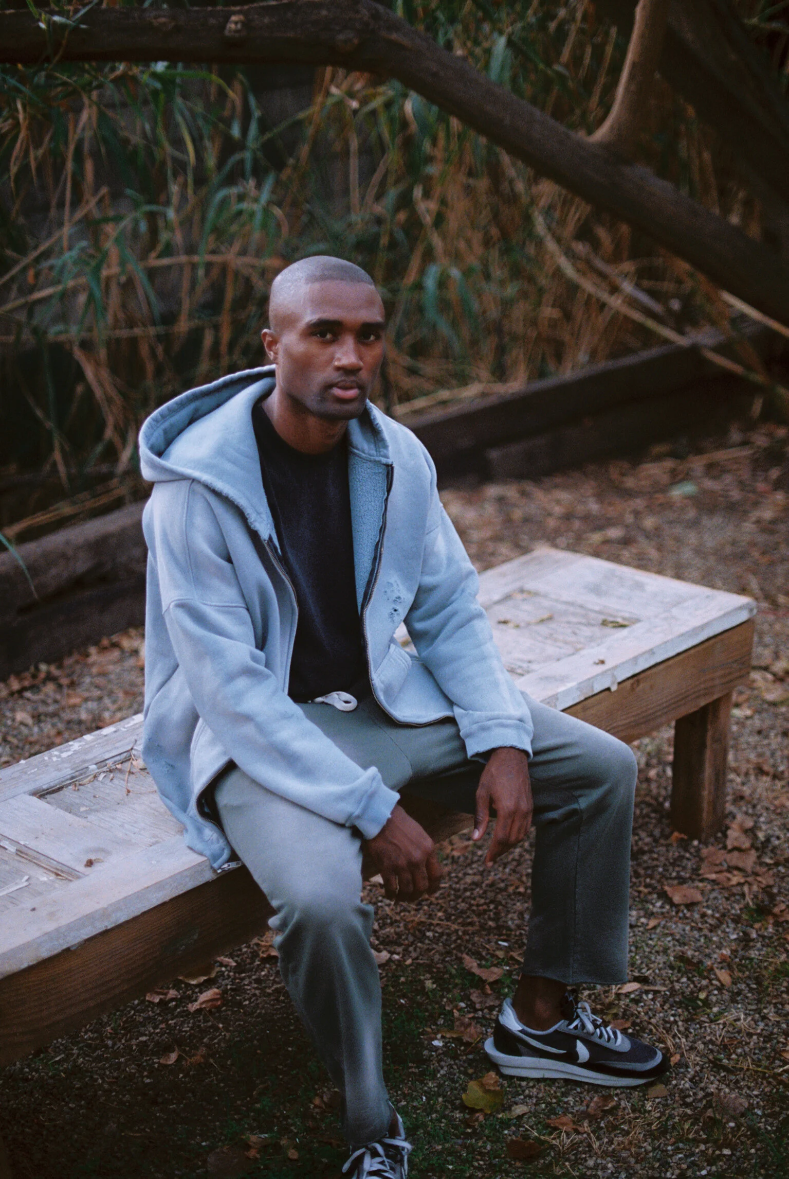 Blue hoodie mens outfit on sale